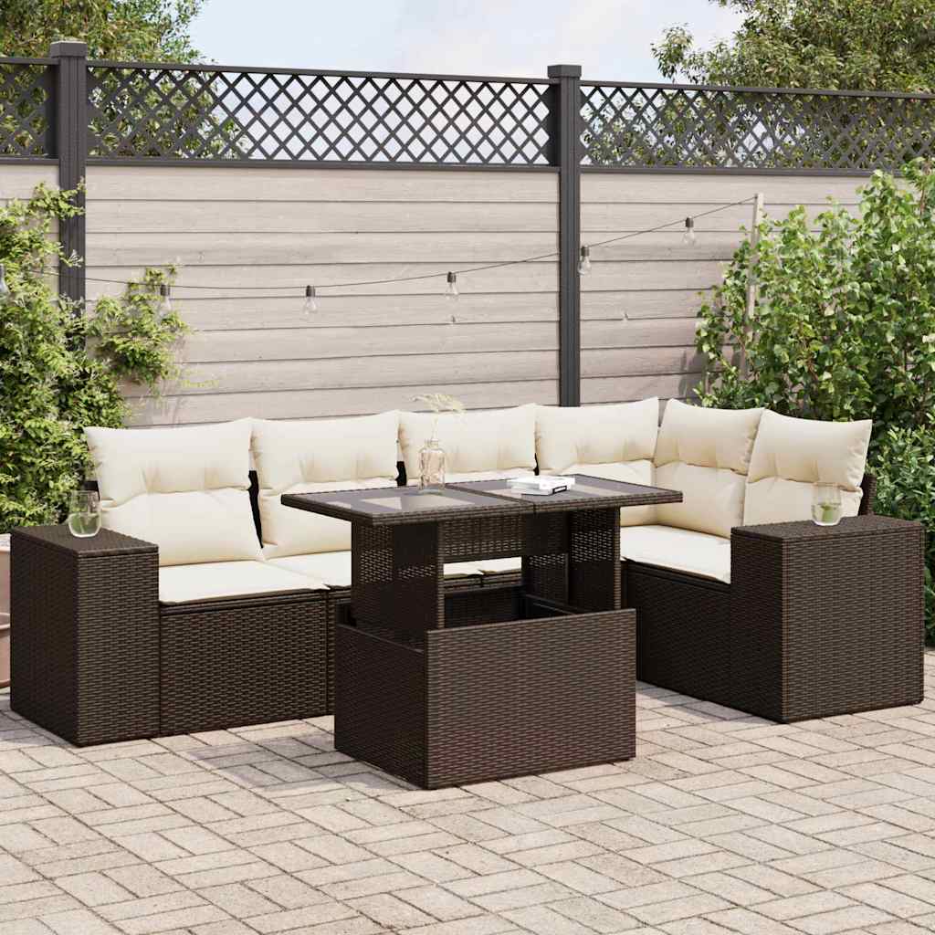 6-tlg. Garten-Sofagarnitur mit Kissen Braun Poly Rattan