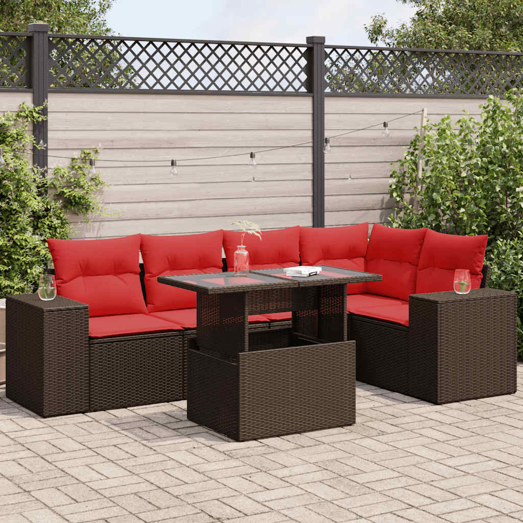 vidaXL 6-tlg. Garten-Sofagarnitur mit Kissen Braun Poly Rattan Akazie