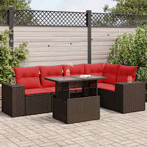 Vrtna sedežna garnitura z blazinami 6-delna rjav ratan/akacija