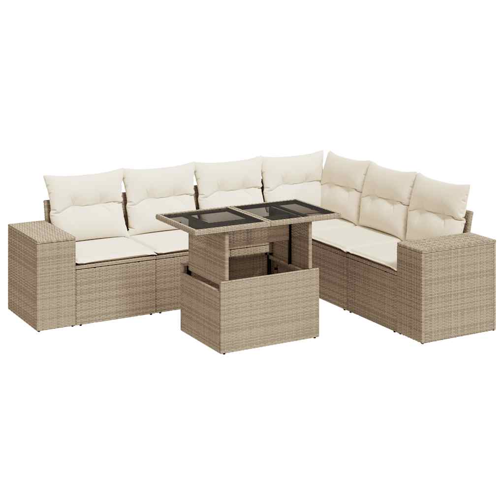 Thumbnail - vidaXL 7-tlg. Garten-Sofagarnitur mit Kissen Beige Poly Rattan