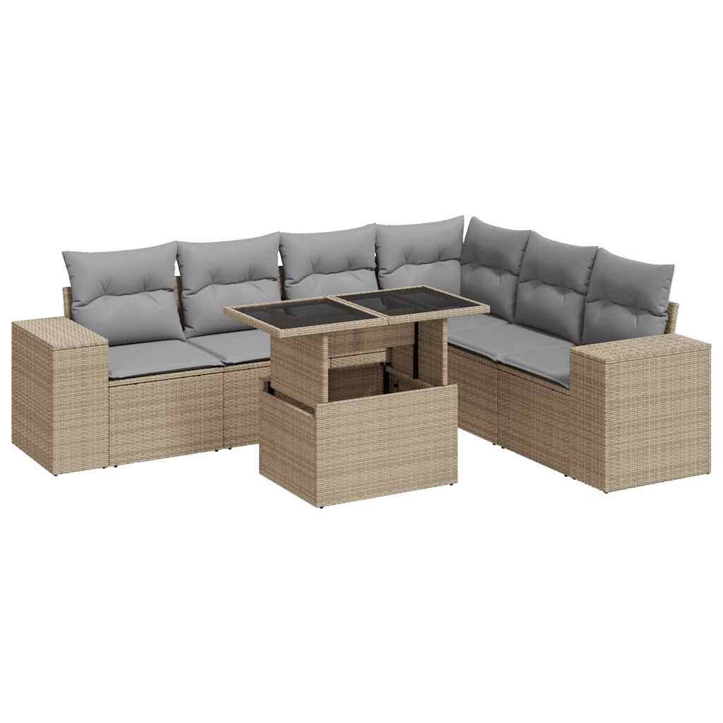 Thumbnail - vidaXL 7-tlg. Garten-Sofagarnitur mit Kissen Beige Poly Rattan