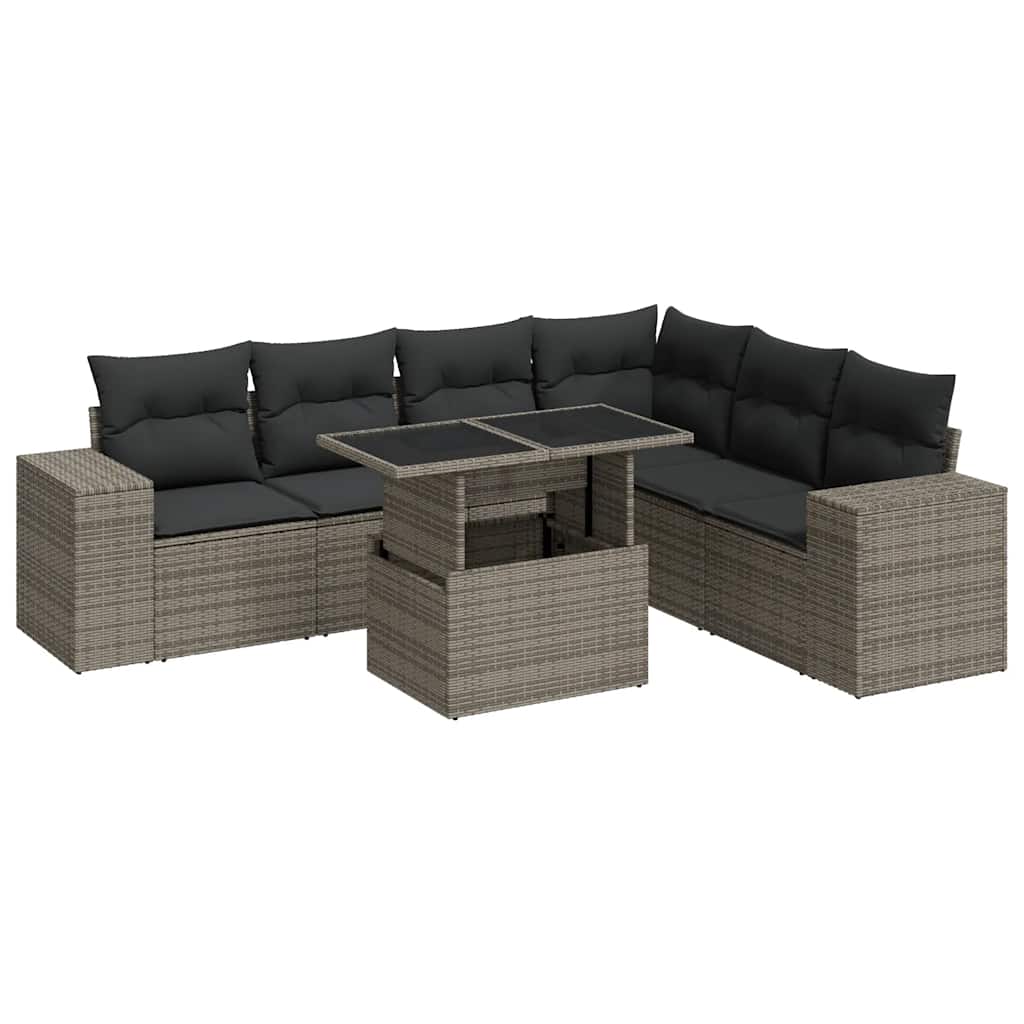 Thumbnail - vidaXL 7-tlg. Garten-Sofagarnitur mit Kissen Grau Poly Rattan