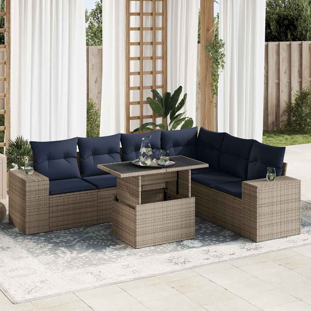 14 Piece Garden Sofa Set with Cushions Grey Poly Rattan Acacia