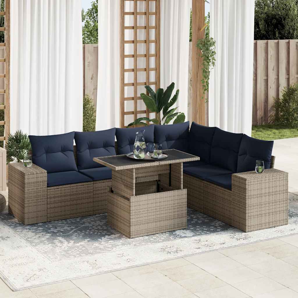 vidaXL Set mobilier de grădină cu perne, 14 piese, gri, poliratan
