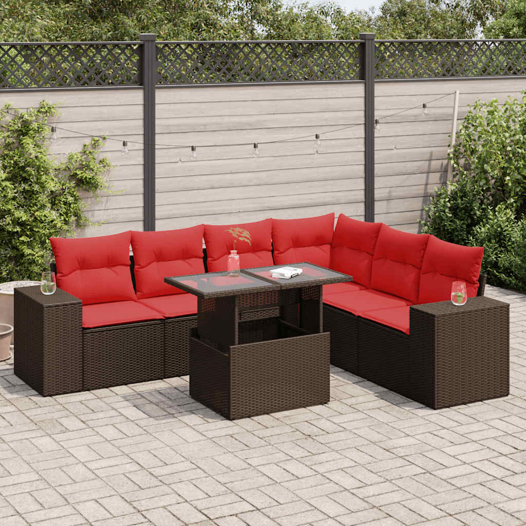 14 Piece Garden Sofa Set with Cushions Brown Poly Rattan Acacia