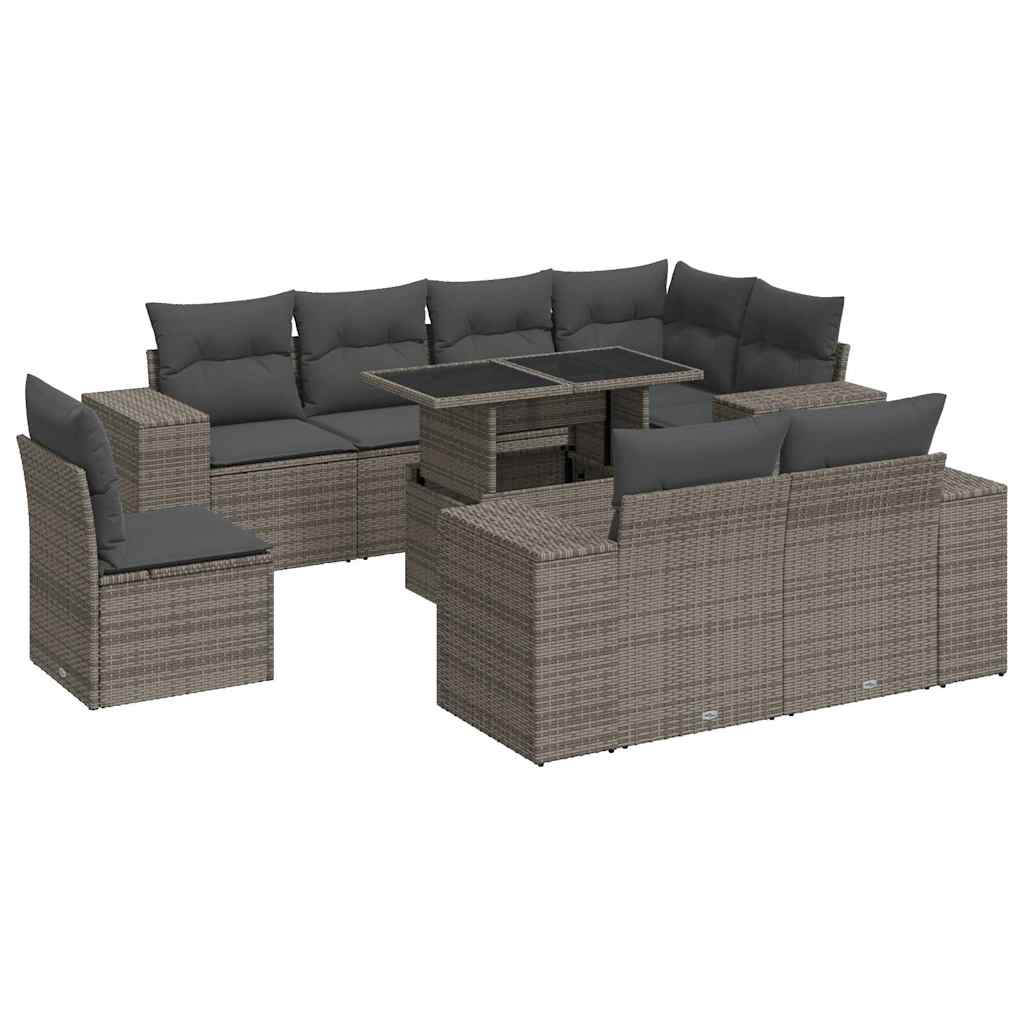 Thumbnail - vidaXL 9-tlg. Garten-Sofagarnitur mit Kissen Grau Poly Rattan