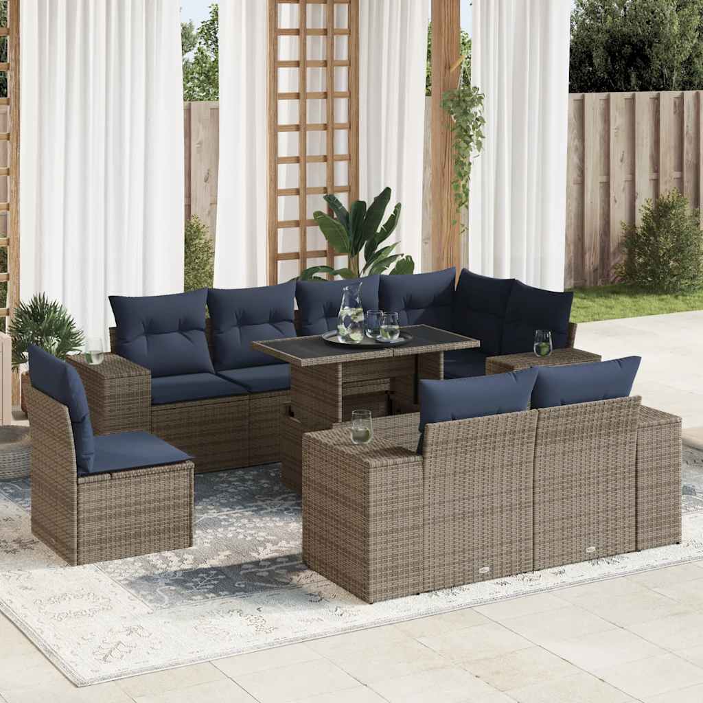 16 Piece Garden Sofa Set with Cushions Grey Poly Rattan Acacia