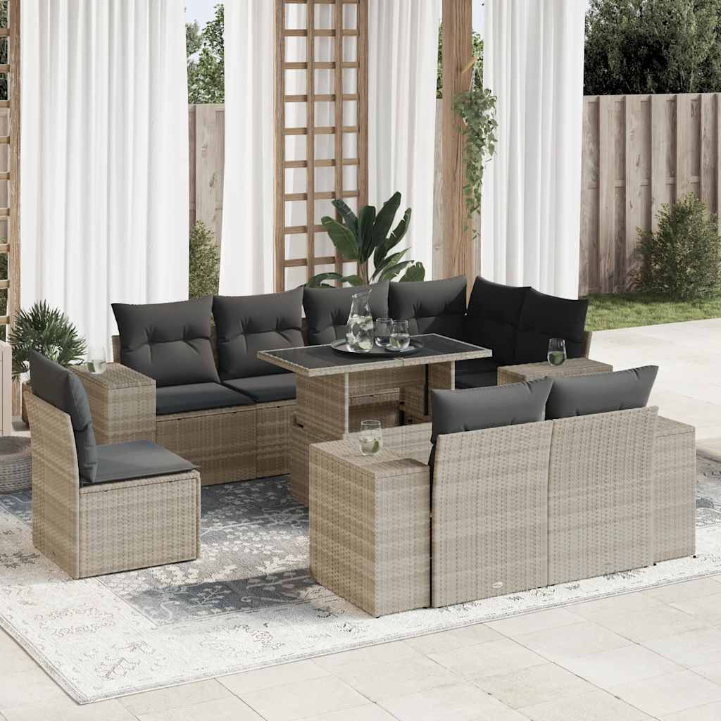vidaXL Set canapele de grădină cu perne, 9 piese gri deschis poliratan