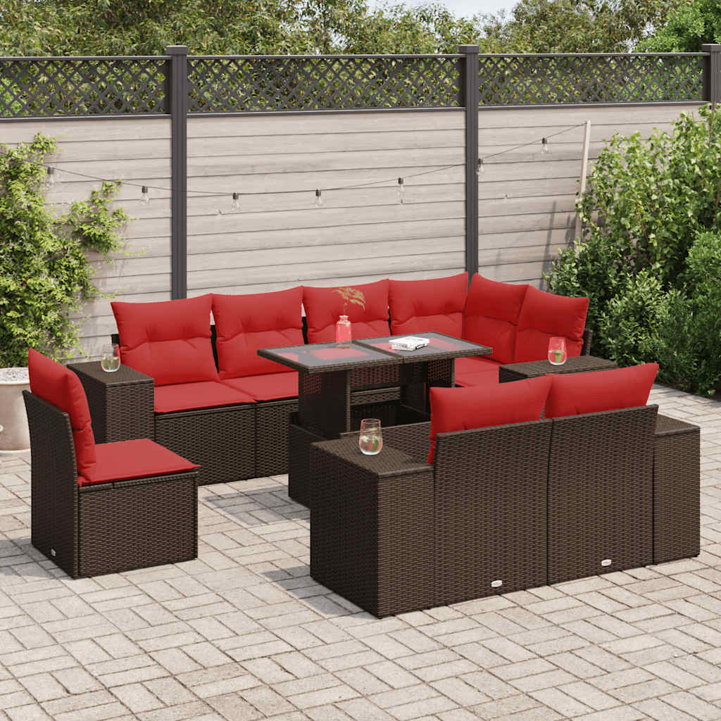 vidaXL Set canapele de grădină cu perne, 9 piese, maro, poliratan