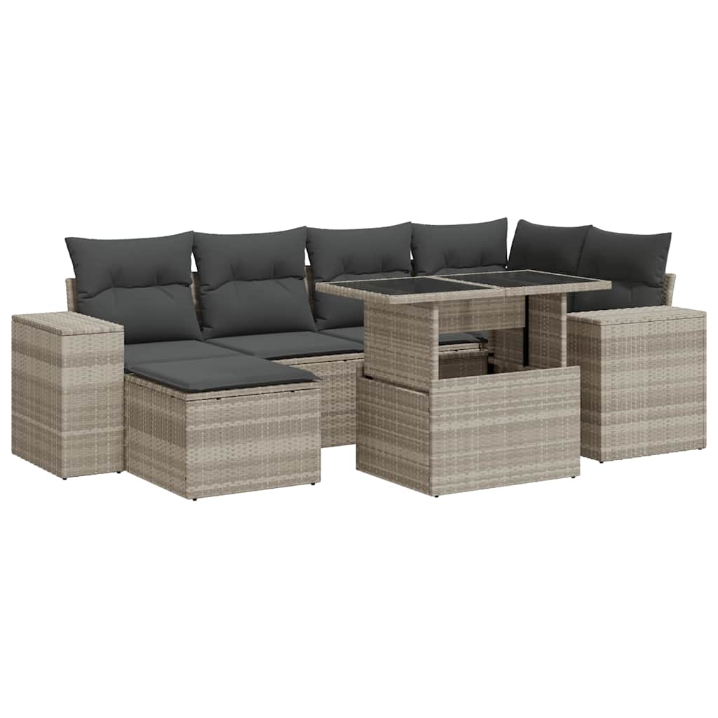 vidaXL 7-dijelni set vrtnih sofa svjetlosivi od poliratana-image-3326833