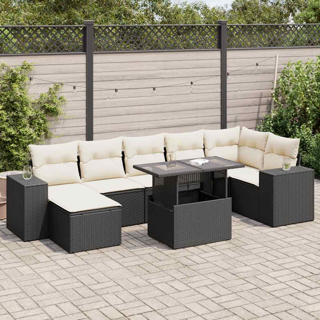 vidaXL 8-tlg. Garten-Sofagarnitur mit Kissen Schwarz Poly Rattan