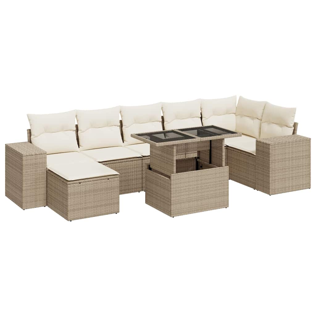 Thumbnail - vidaXL 8-tlg. Garten-Sofagarnitur mit Kissen Beige Poly Rattan