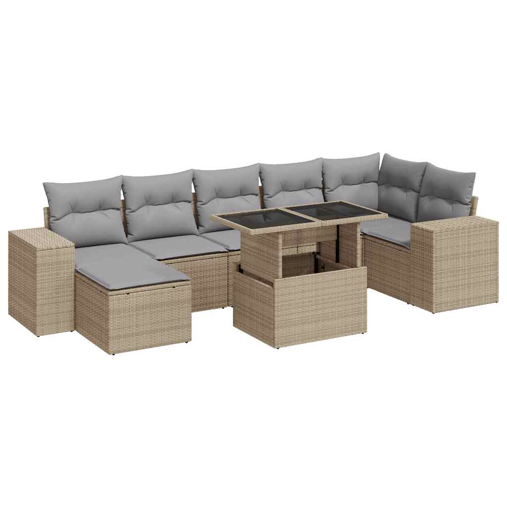 Thumbnail - vidaXL 8-tlg. Garten-Sofagarnitur mit Kissen Beige Poly Rattan
