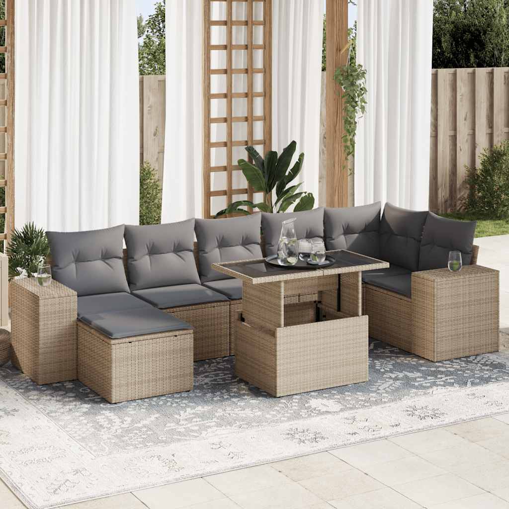 Thumbnail - vidaXL 8-tlg. Garten-Sofagarnitur mit Kissen Beige Poly Rattan