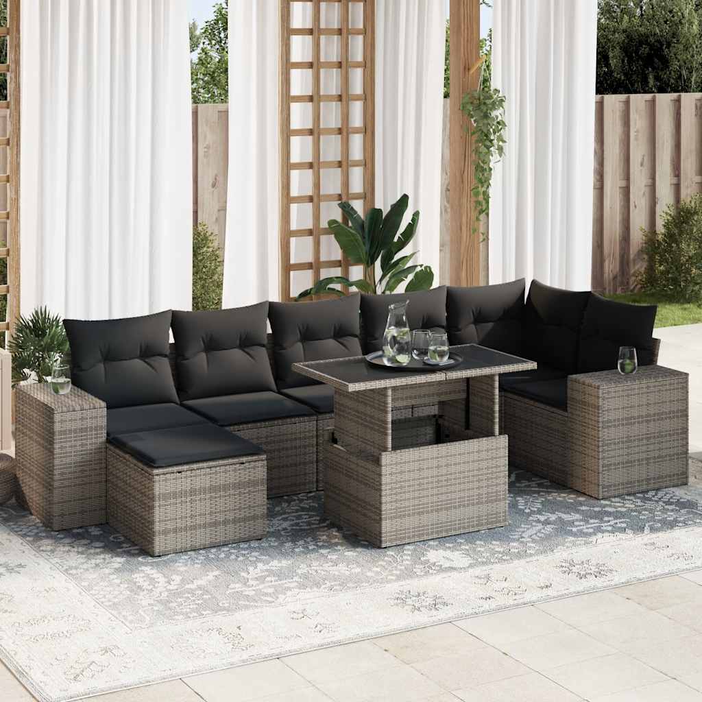 vidaXL Set canapele de grădină cu perne, 8 piese, gri, poliratan