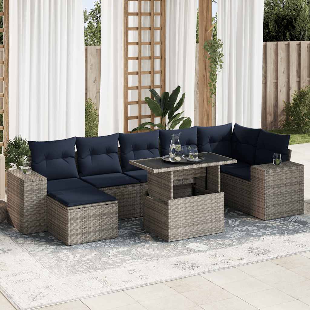 vidaXL Set canapele grădină cu perne 8 piese gri poliratan/lemn acacia
