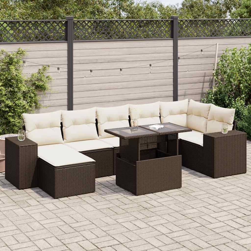 8-tlg. Garten-Sofagarnitur mit Kissen Braun Poly Rattan