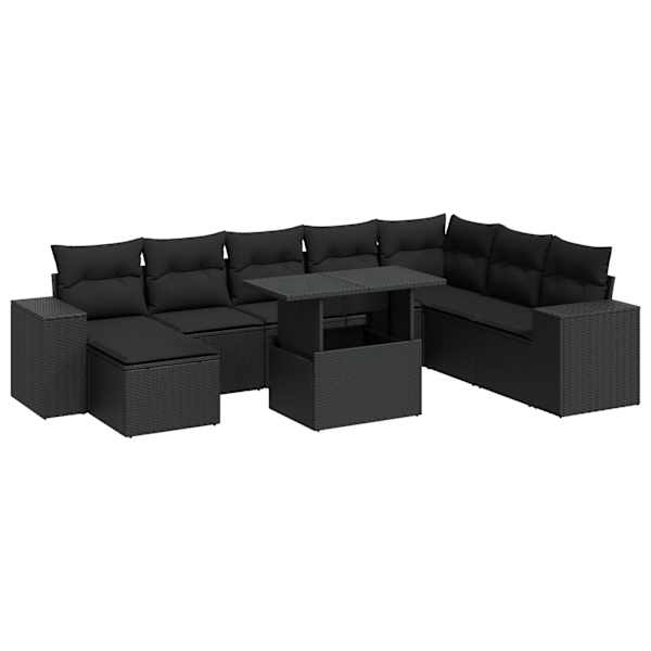 vidaXL 9-osaline aiadiivani komplekt patjadega, must, pol&uuml;rotang
