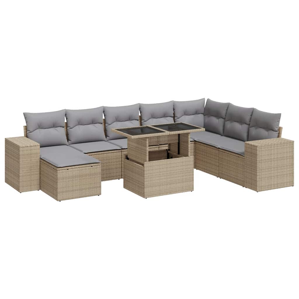 Thumbnail - vidaXL 9-tlg. Garten-Sofagarnitur mit Kissen Beige Poly Rattan