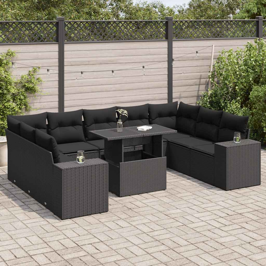 vidaXL Set canapele de grădină cu perne, 10 piese, negru, poliratan