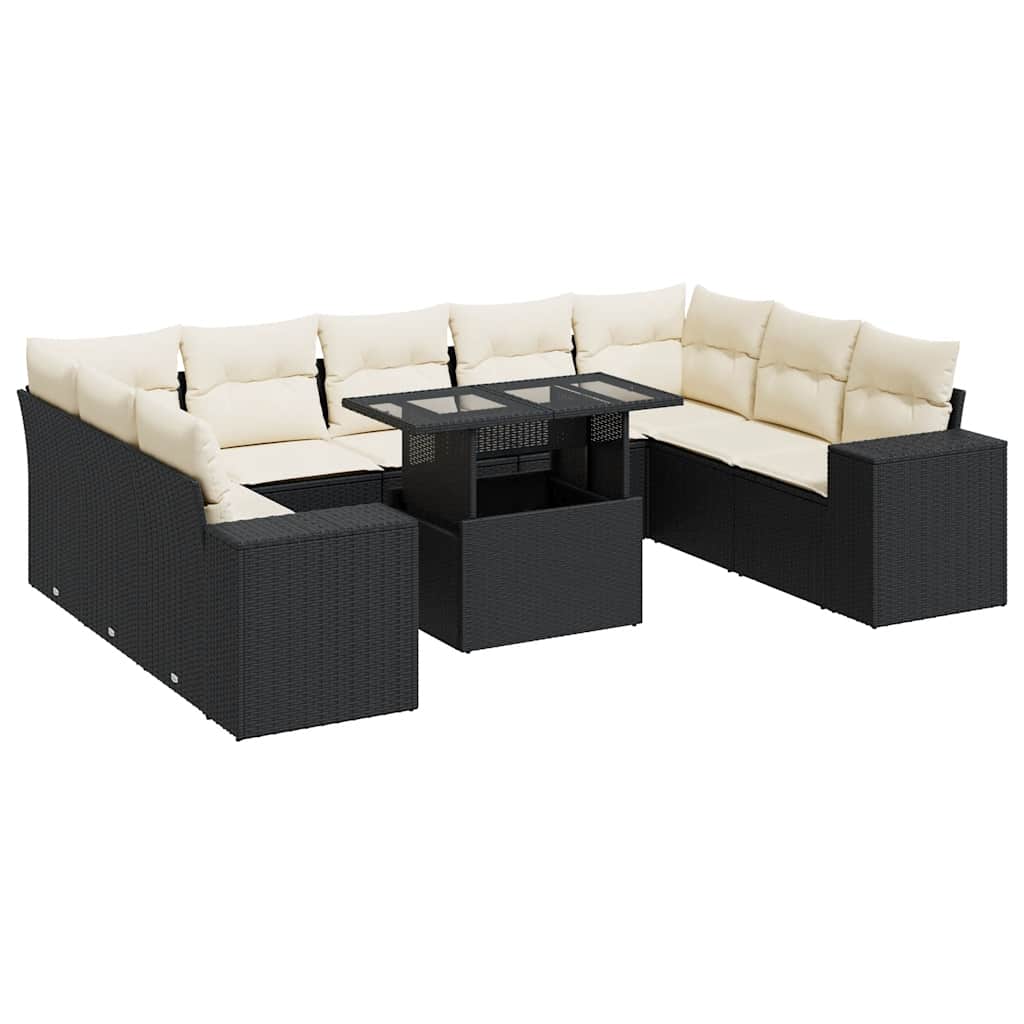 Thumbnail - vidaXL 10-tlg. Garten-Sofagarnitur mit Kissen Schwarz Poly Rattan