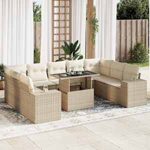 Vrtna sedežna garnitura 10-delna z blazinami bež poli ratan