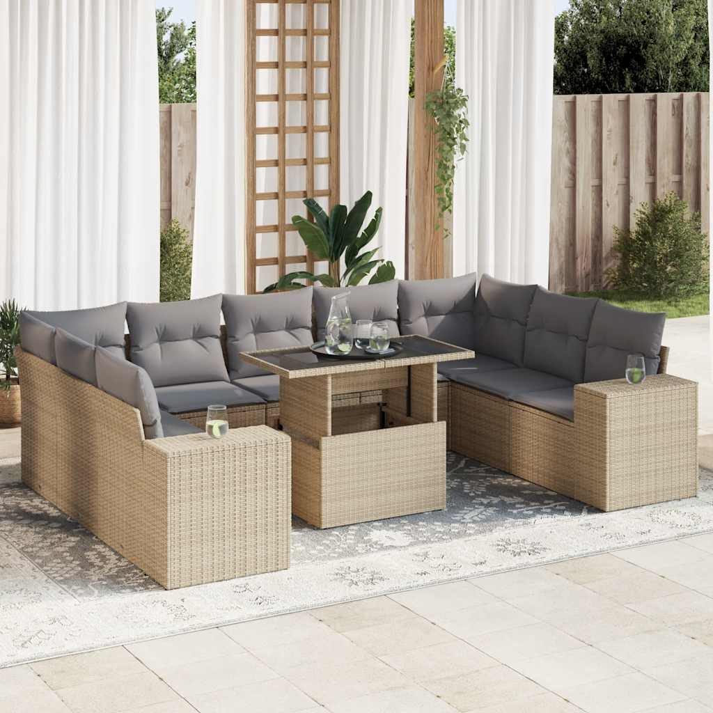 vidaXL Set canapele de grădină cu perne, 10 piese, bej, poliratan