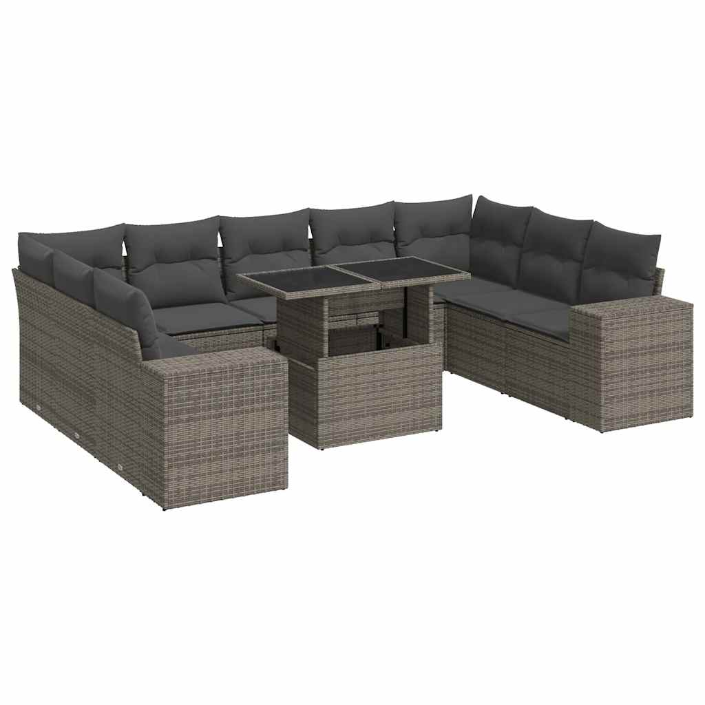 Thumbnail - vidaXL 10-tlg. Garten-Sofagarnitur mit Kissen Grau Poly Rattan