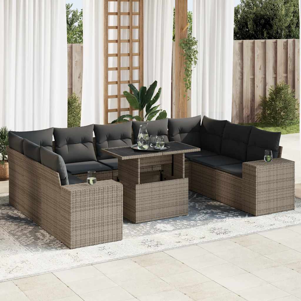 vidaXL 10-tlg. Garten-Sofagarnitur mit Kissen Grau Poly Rattan