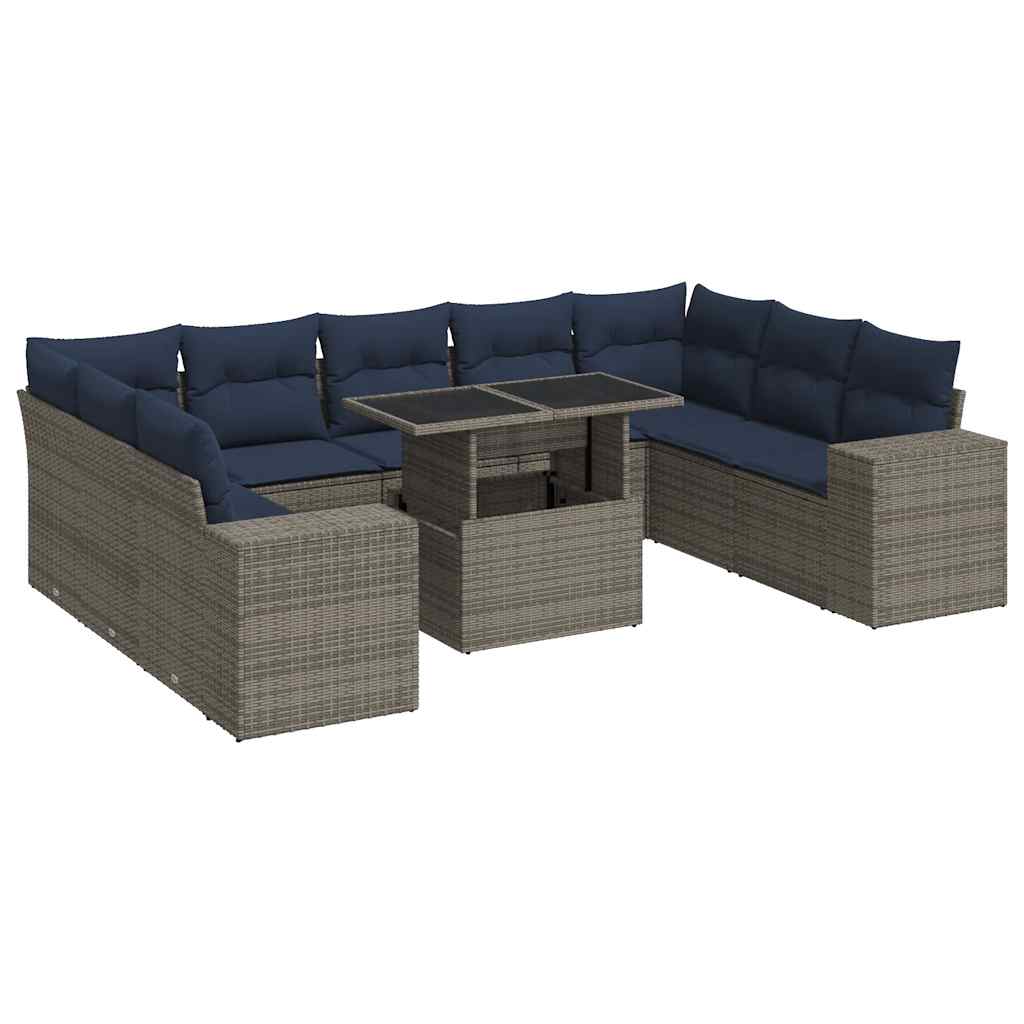 Thumbnail - vidaXL 10-tlg. Garten-Sofagarnitur mit Kissen Grau Poly Rattan Akazie