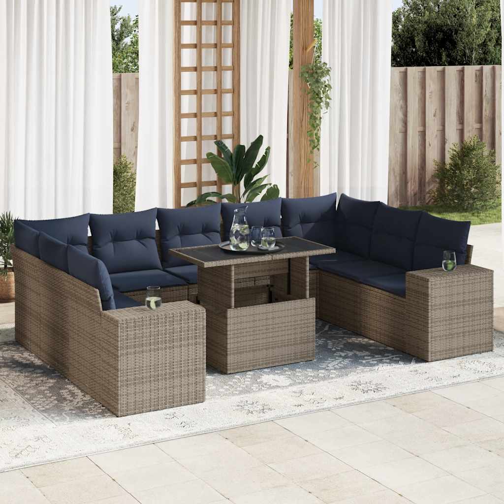Thumbnail - vidaXL 10-tlg. Garten-Sofagarnitur mit Kissen Grau Poly Rattan Akazie