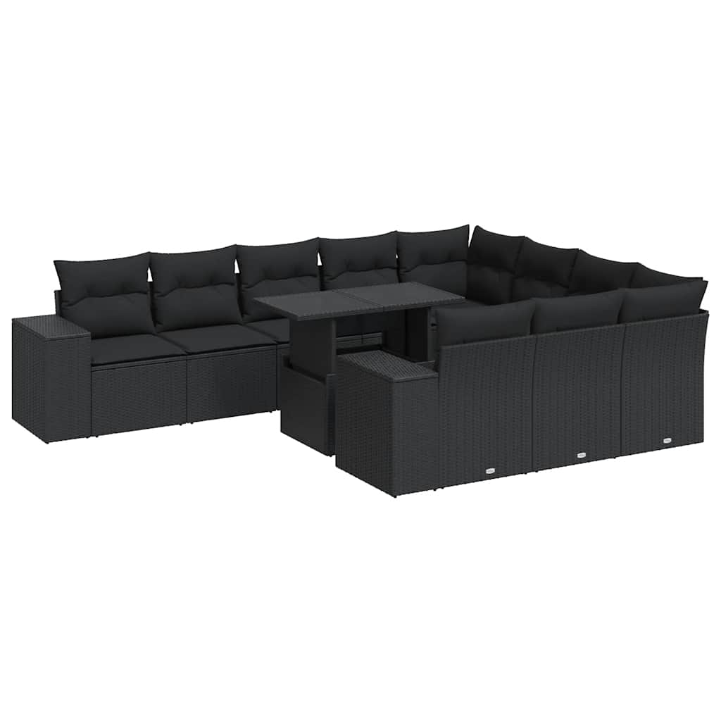Thumbnail - vidaXL 11-tlg. Garten-Sofagarnitur mit Kissen Schwarz Poly Rattan