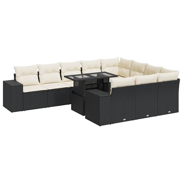 vidaXL 11-osaline aiadiivani komplekt patjadega, must, pol&uuml;rotang