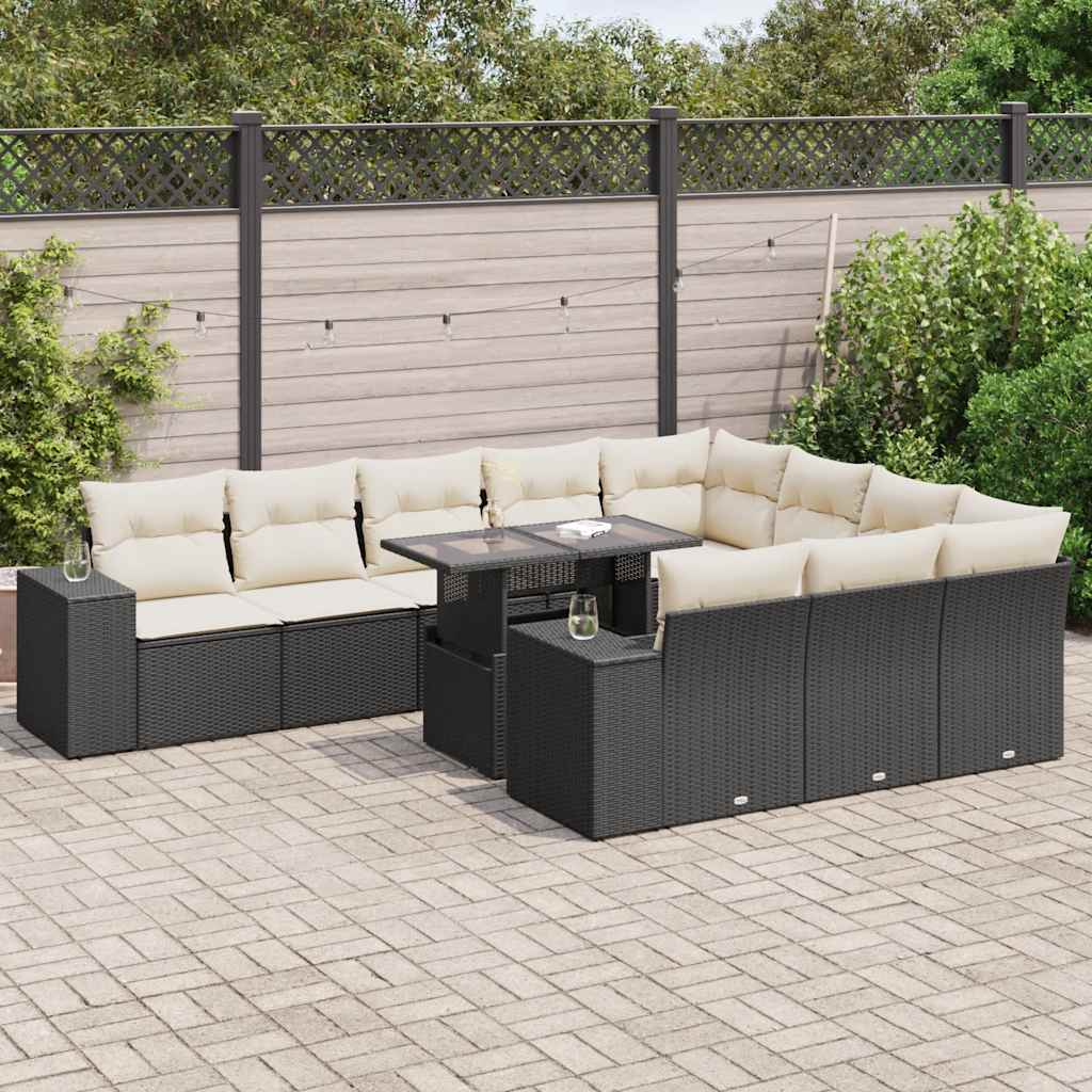 vidaXL Set canapele de grădină cu perne, 11 piese, negru, poliratan
