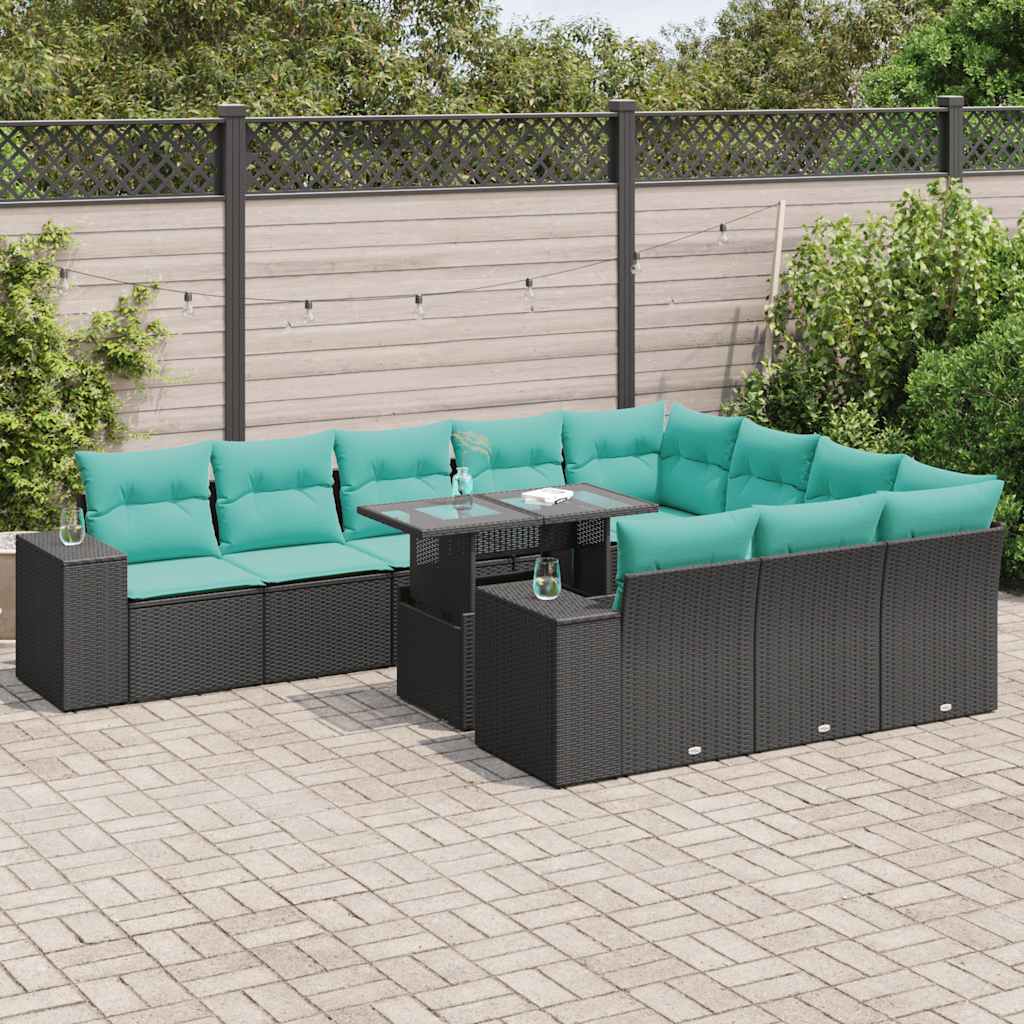 vidaXL sofasæt til haven 11 dele med hynder polyrattan akacietræ sort