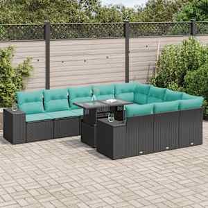 Vrtna sedežna garnitura 11-delna z blazinami poli ratan akacija