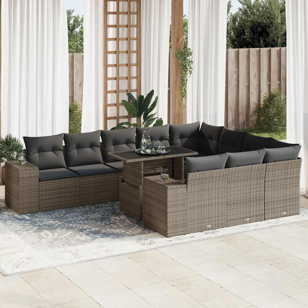 vidaXL 11-tlg. Garten-Sofagarnitur mit Kissen Grau Poly Rattan