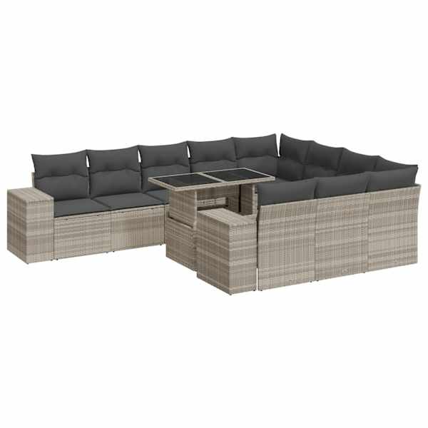 vidaXL 11-osaline aiadiivani komplekt patjadega, helehall, pol&uuml;rotang
