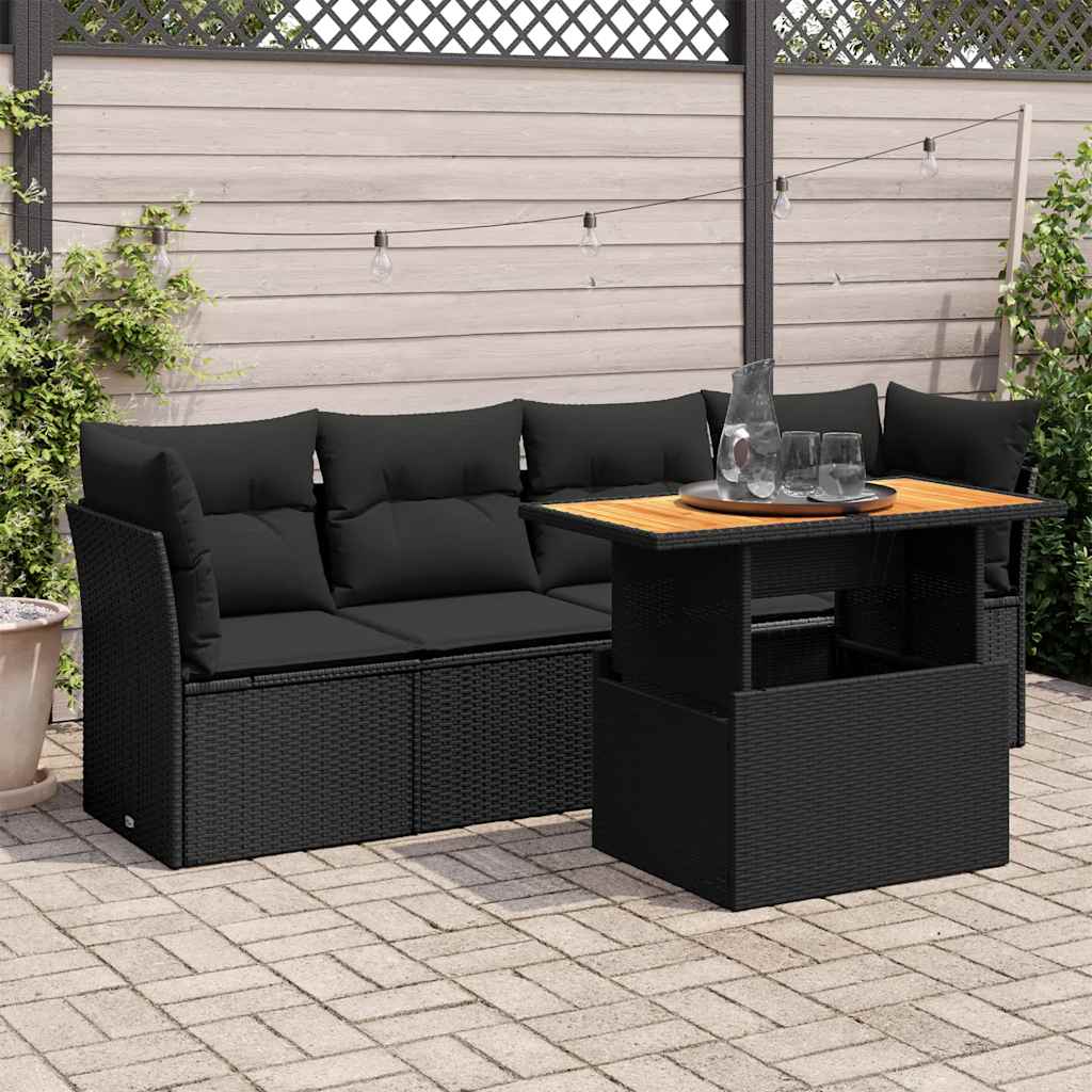 vidaXL Set mobilier de grădină cu perne, 5 piese, negru, poliratan