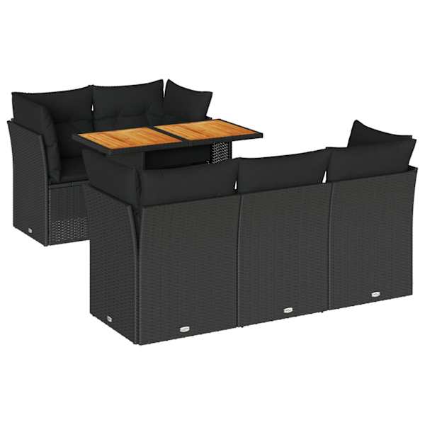vidaXL 6-osaline aiadiivani komplekt patjadega, must, pol&uuml;rotang