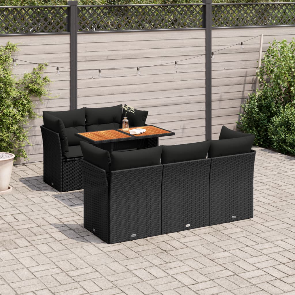 6-tlg. Garten-Sofagarnitur mit Kissen Schwarz Poly Rattan