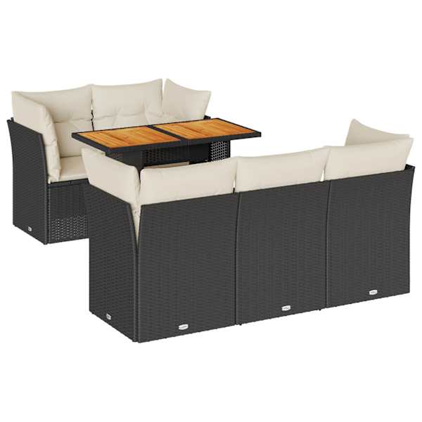vidaXL 6-osaline aiadiivani komplekt patjadega, must, pol&uuml;rotang