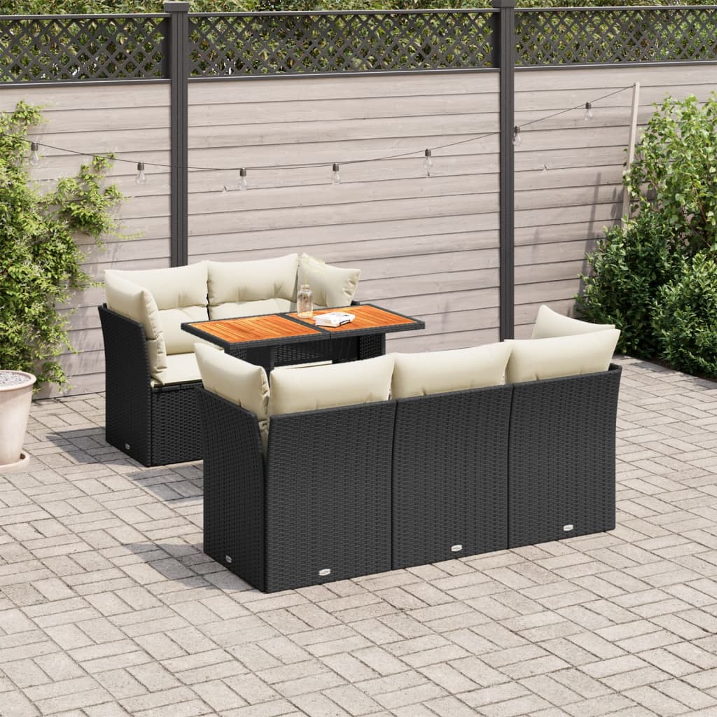 vidaXL 6-tlg. Garten-Sofagarnitur mit Kissen Schwarz Poly Rattan