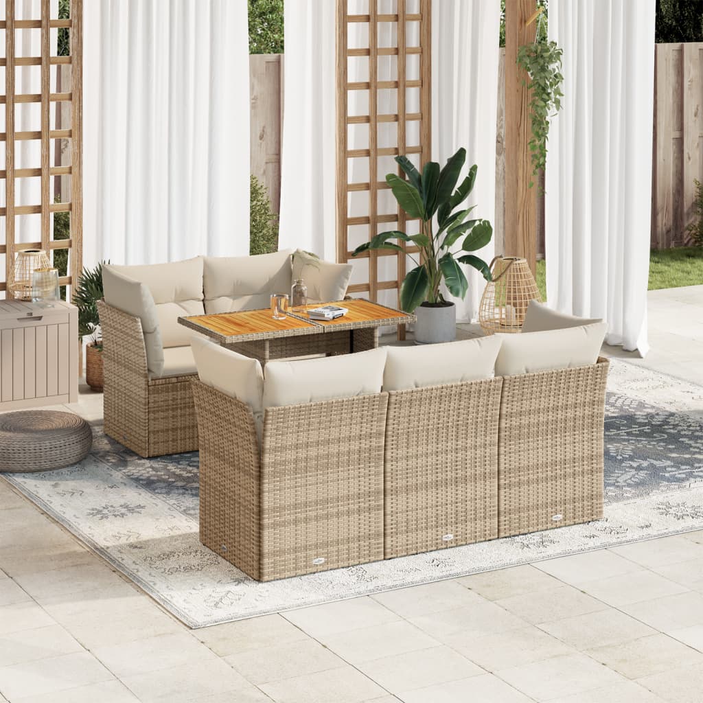 vidaXL 6-tlg. Garten-Sofagarnitur mit Kissen Beige Poly Rattan