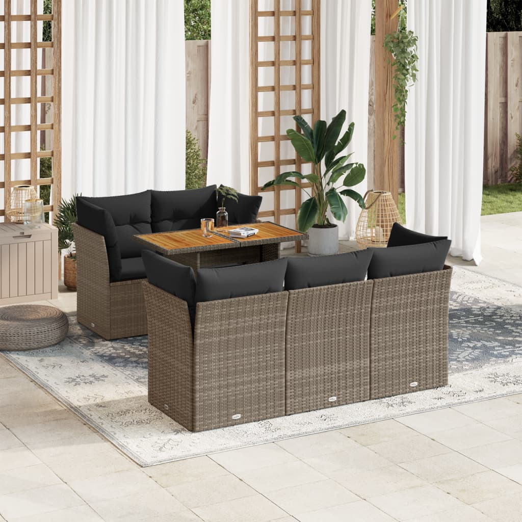 6-tlg. Garten-Sofagarnitur mit Kissen Grau Poly Rattan