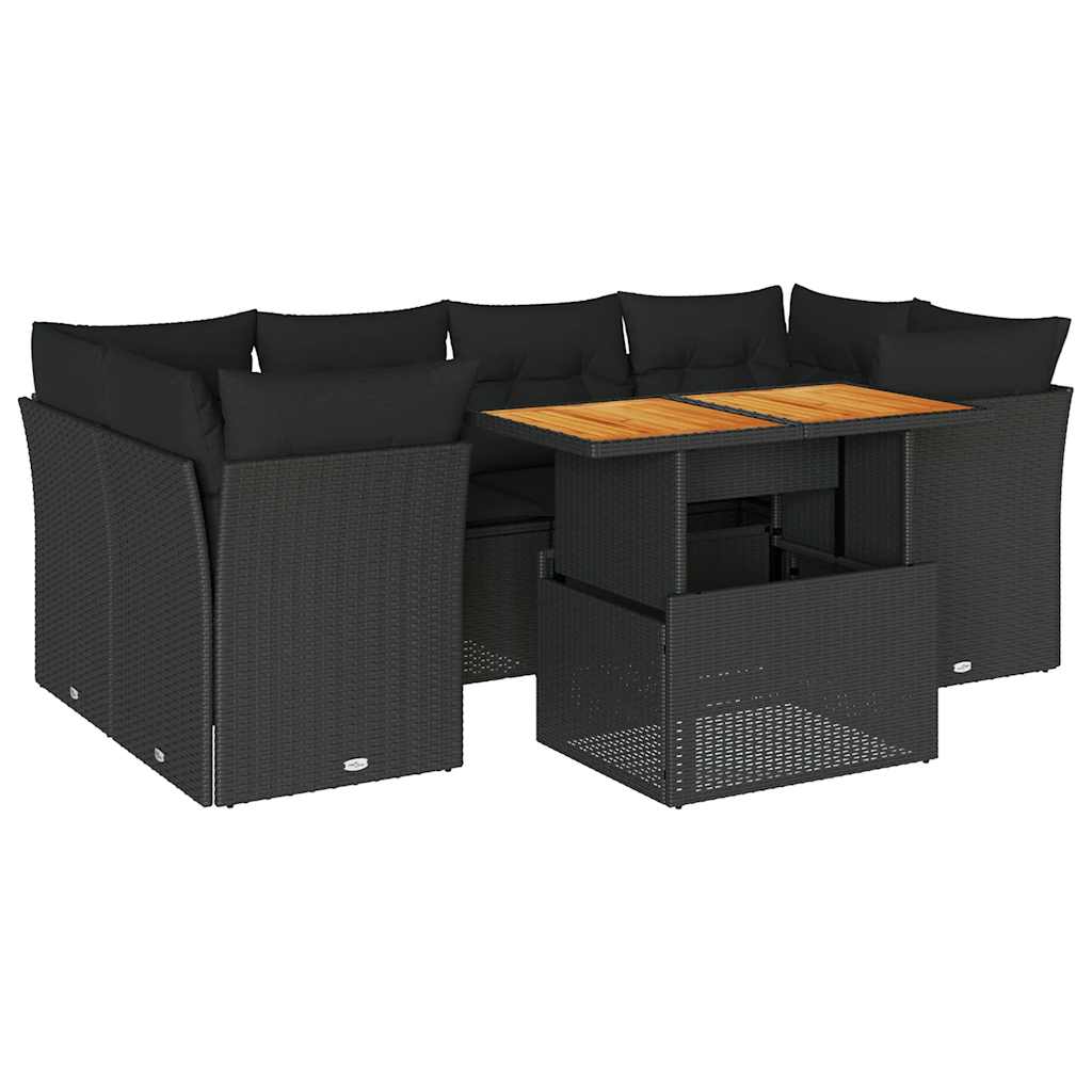 Thumbnail - vidaXL 7-tlg. Garten-Sofagarnitur mit Kissen Schwarz Poly Rattan