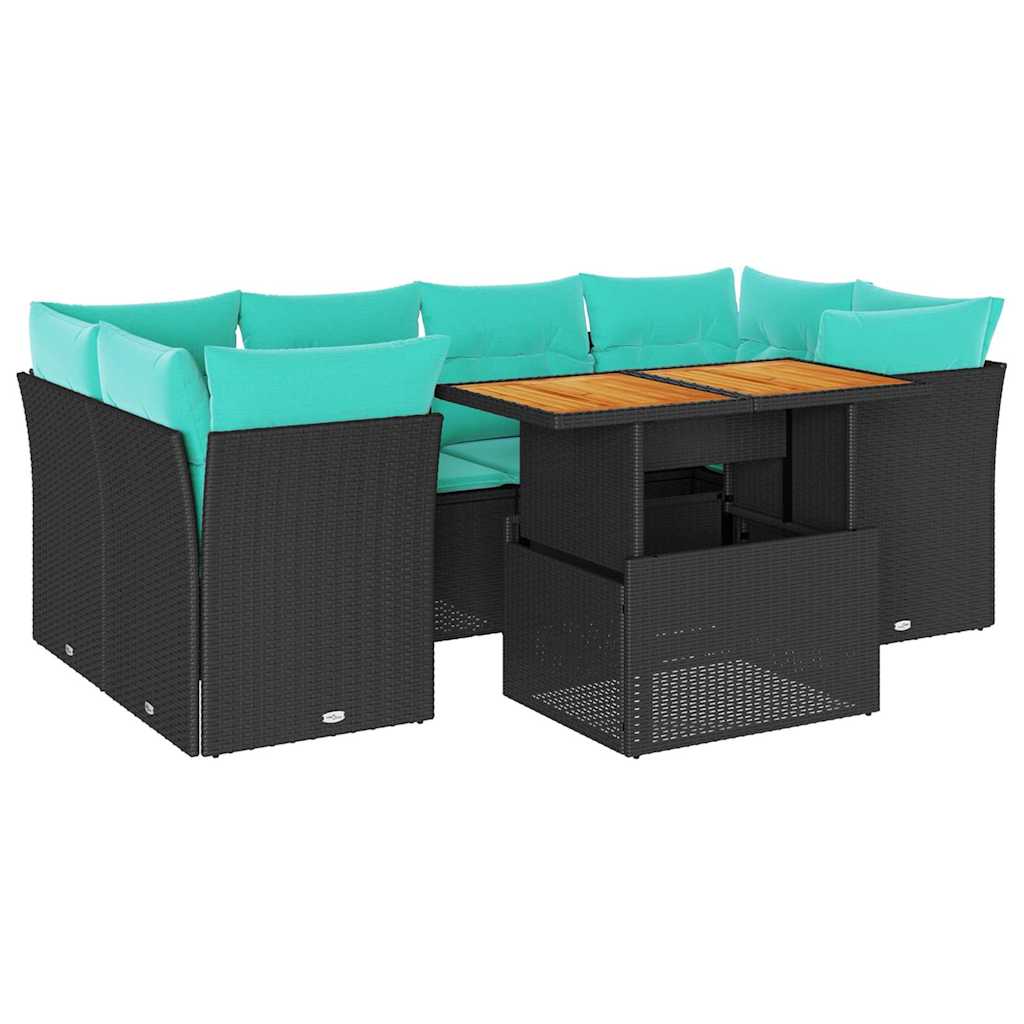 vidaXL 7-delige Loungeset met kussens poly rattan zwart, foto 3