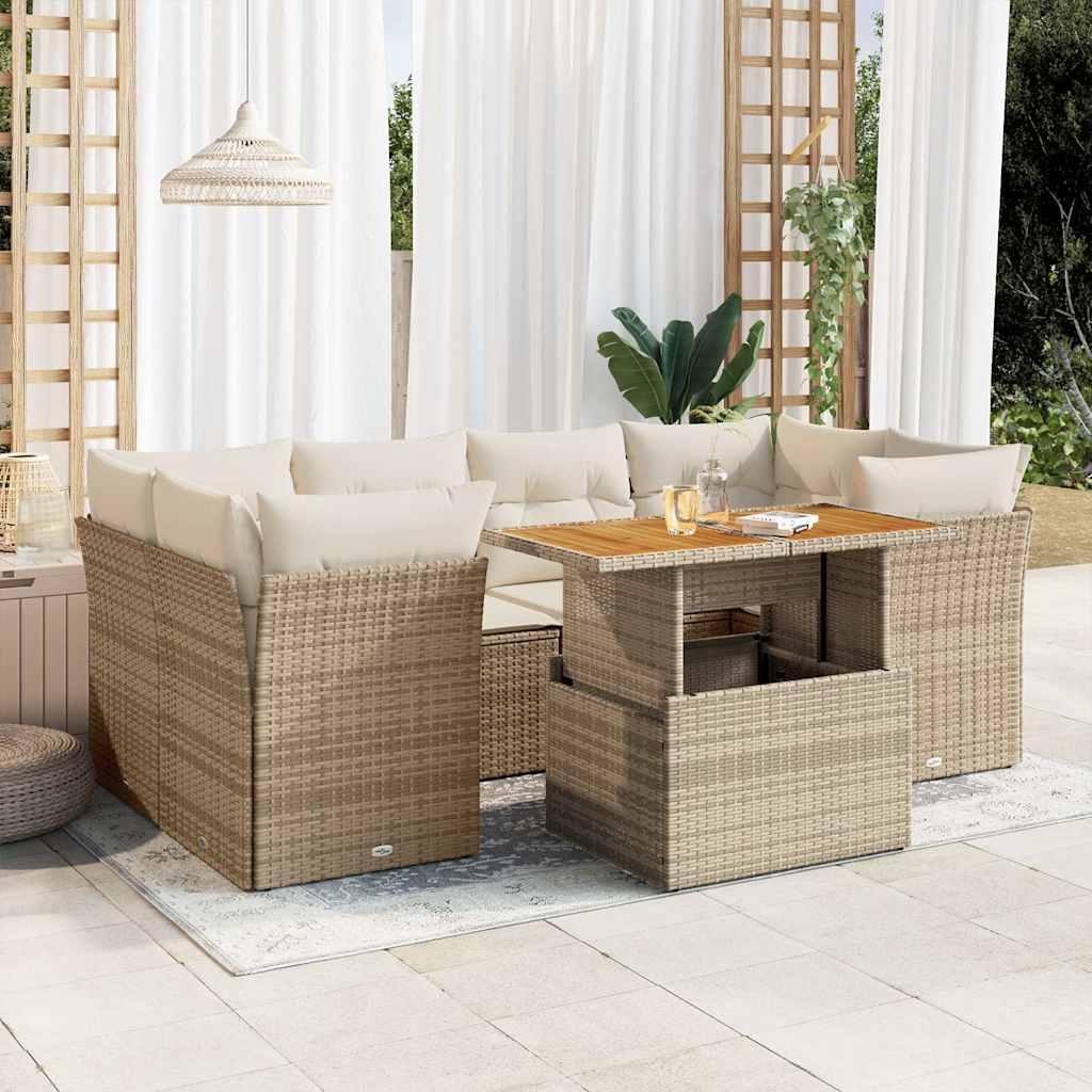 vidaXL Set canapele de grădină, 7 piese, cu perne, bej, poliratan