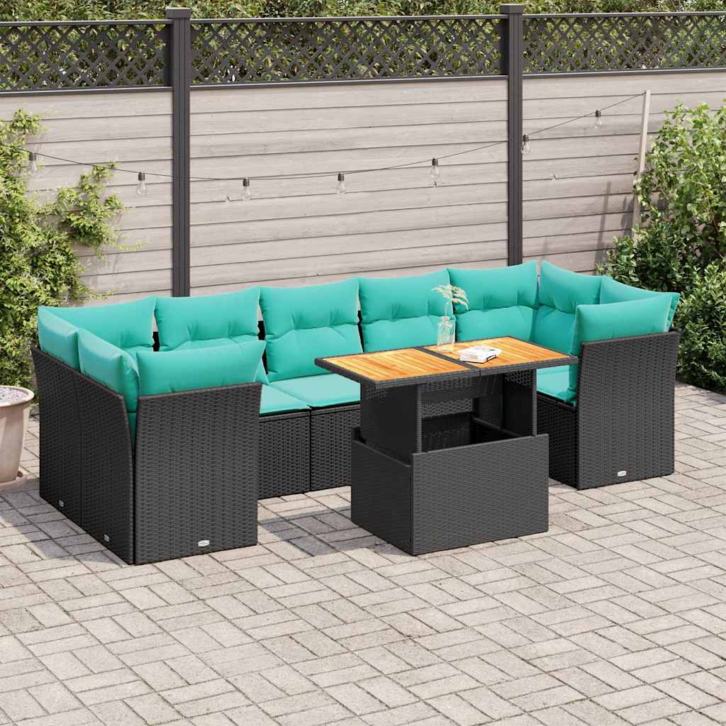 vidaXL Set mobilier de grădină cu perne, 8 piese, negru, poliratan