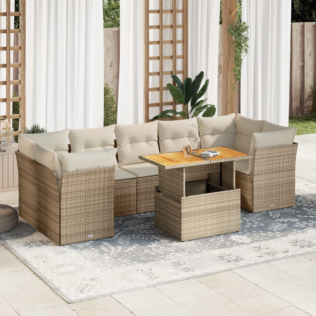 vidaXL 8-tlg. Garten-Sofagarnitur mit Kissen Beige Poly Rattan